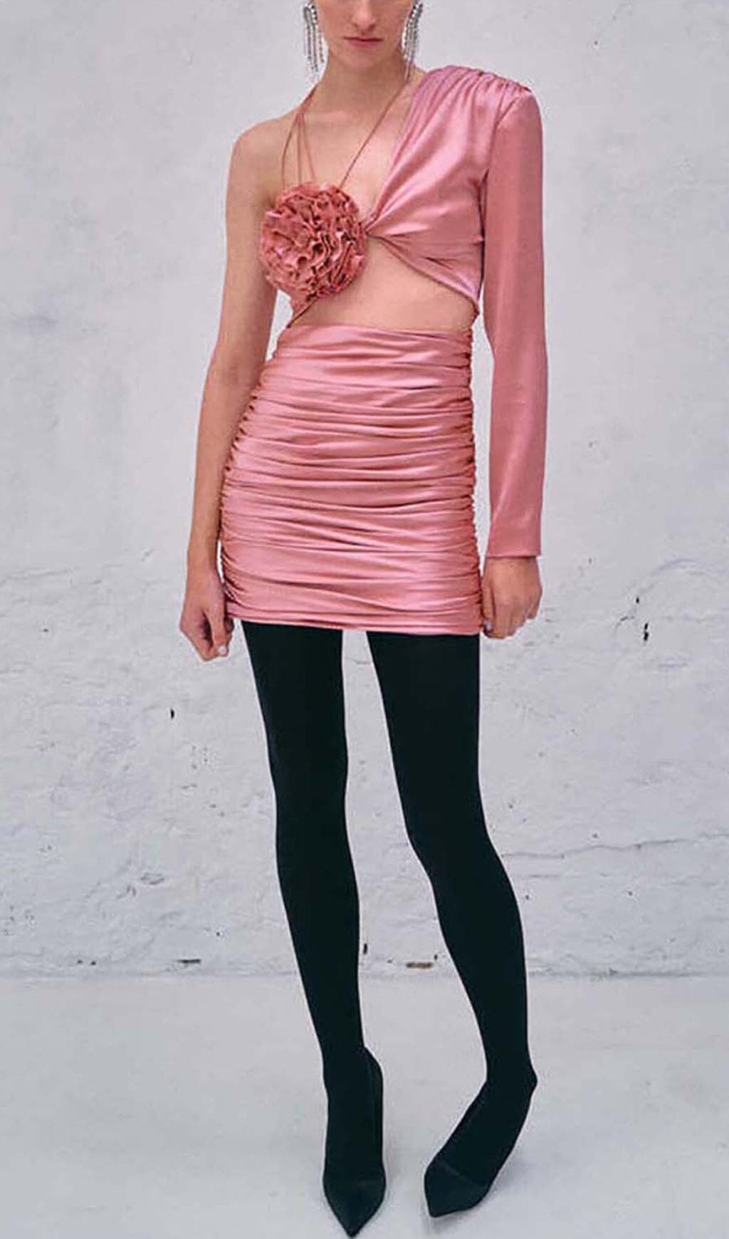 Fashionslee Women Floral One Shoulder Satin Mini Dress In Pink