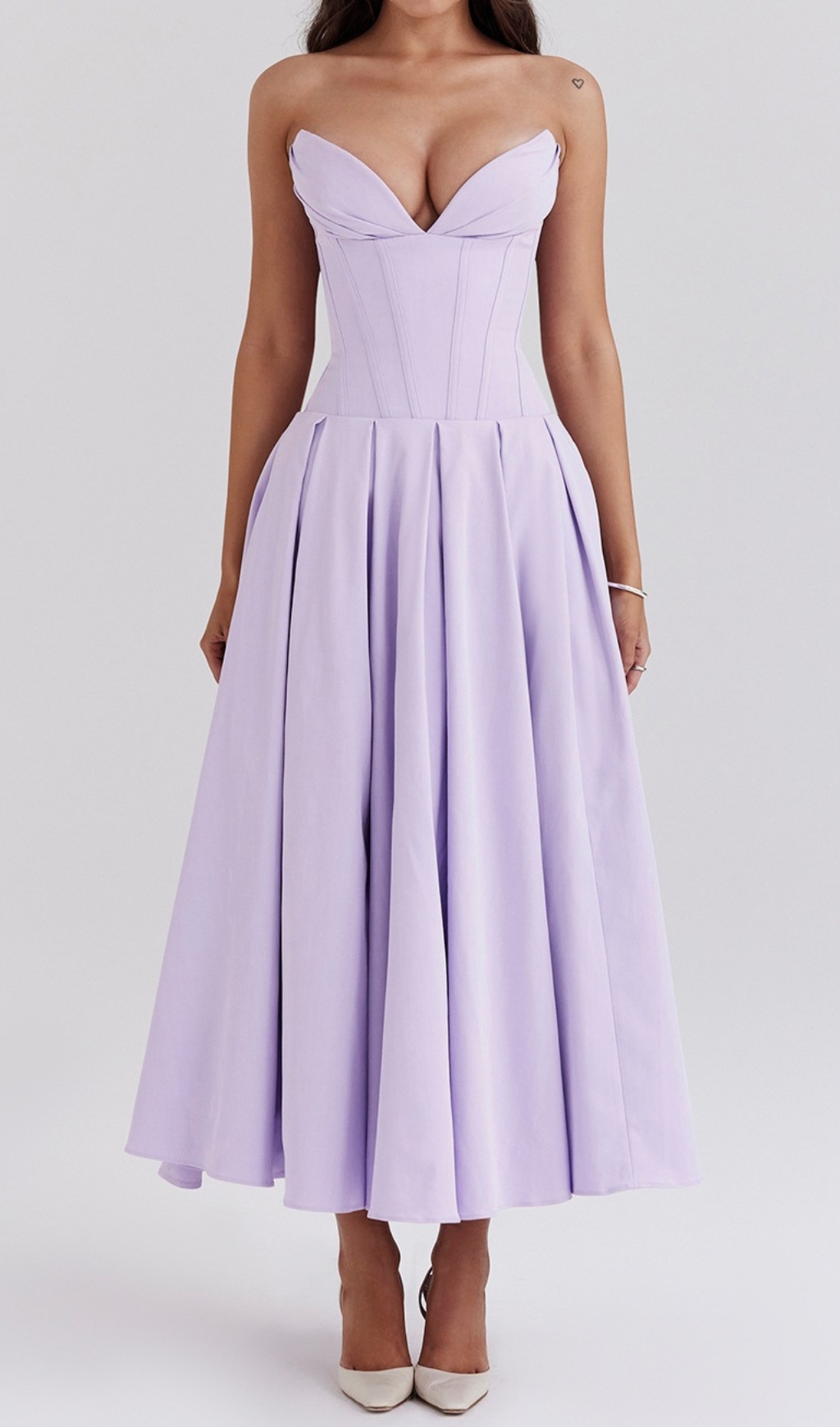 Fashionslee Women Devani Purple Strapless Corset Midi Dress