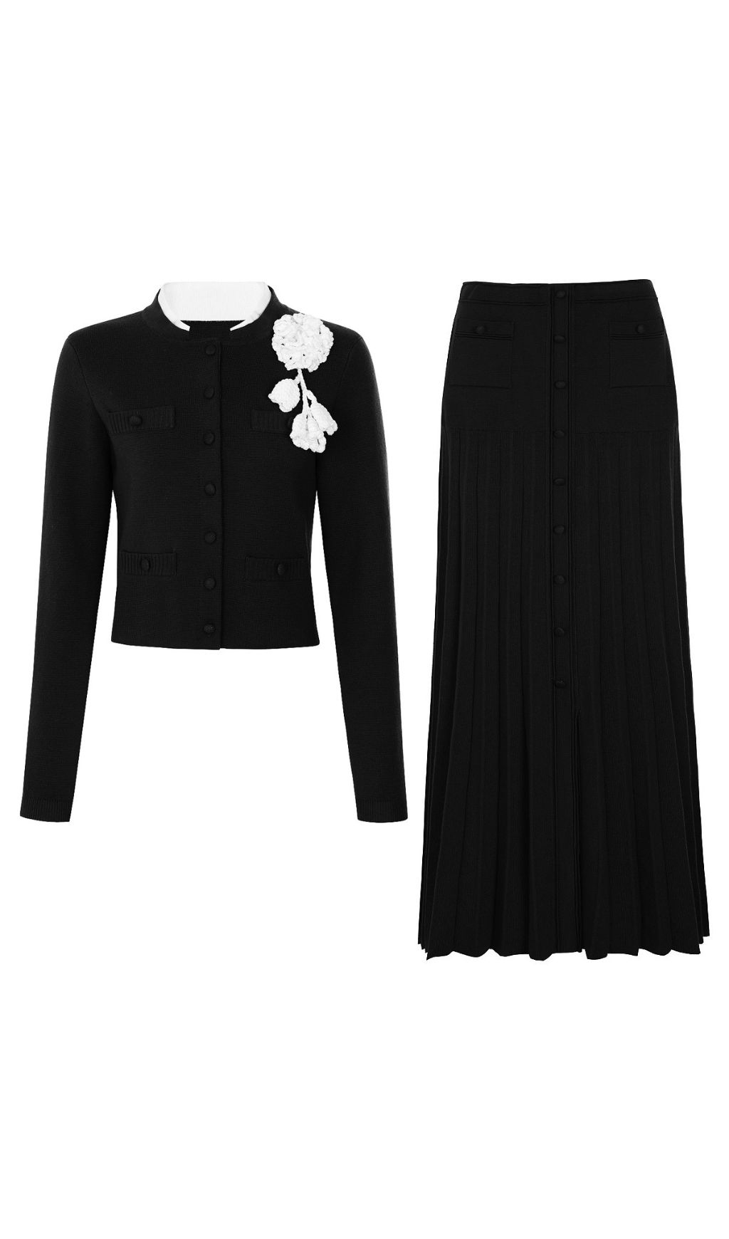 Fashionslee Women Justine Knit Flower Cardigan & Skirt Set