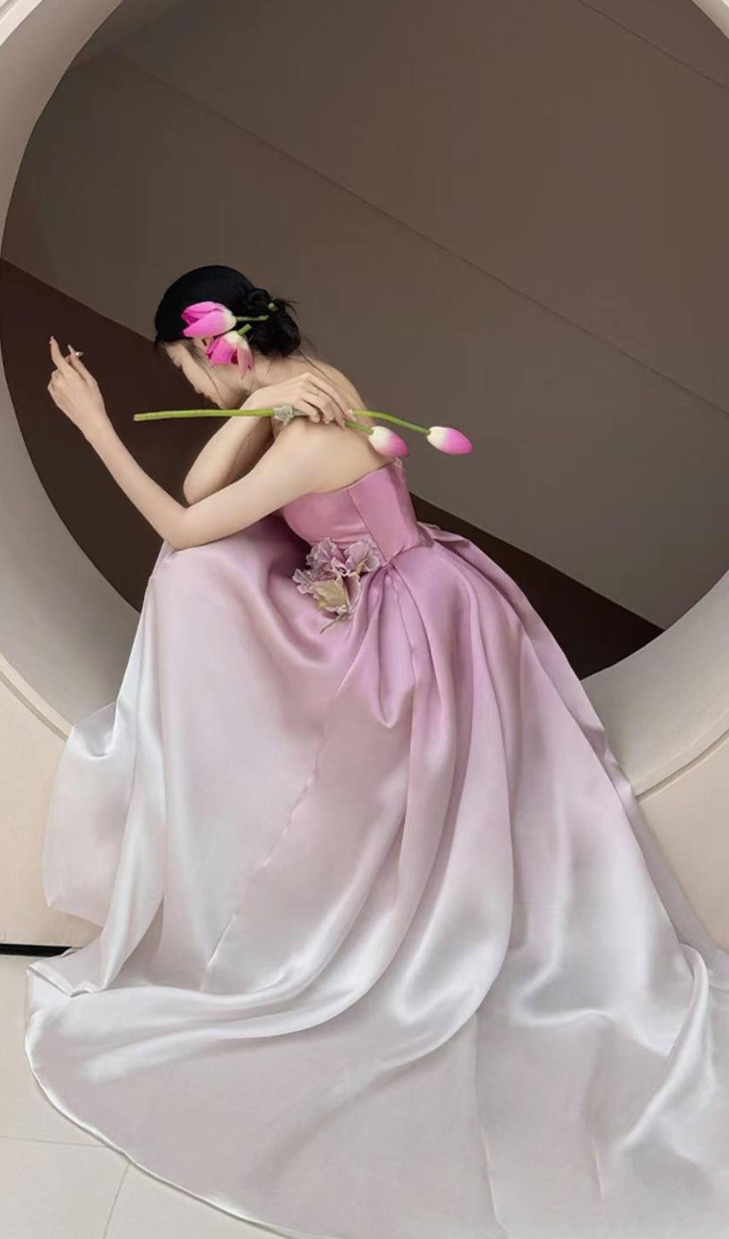 cc943e90e1f3499ca4307851ee65c593.jpg Fashionslee Women Biddy Pink Strapless Flower Gown