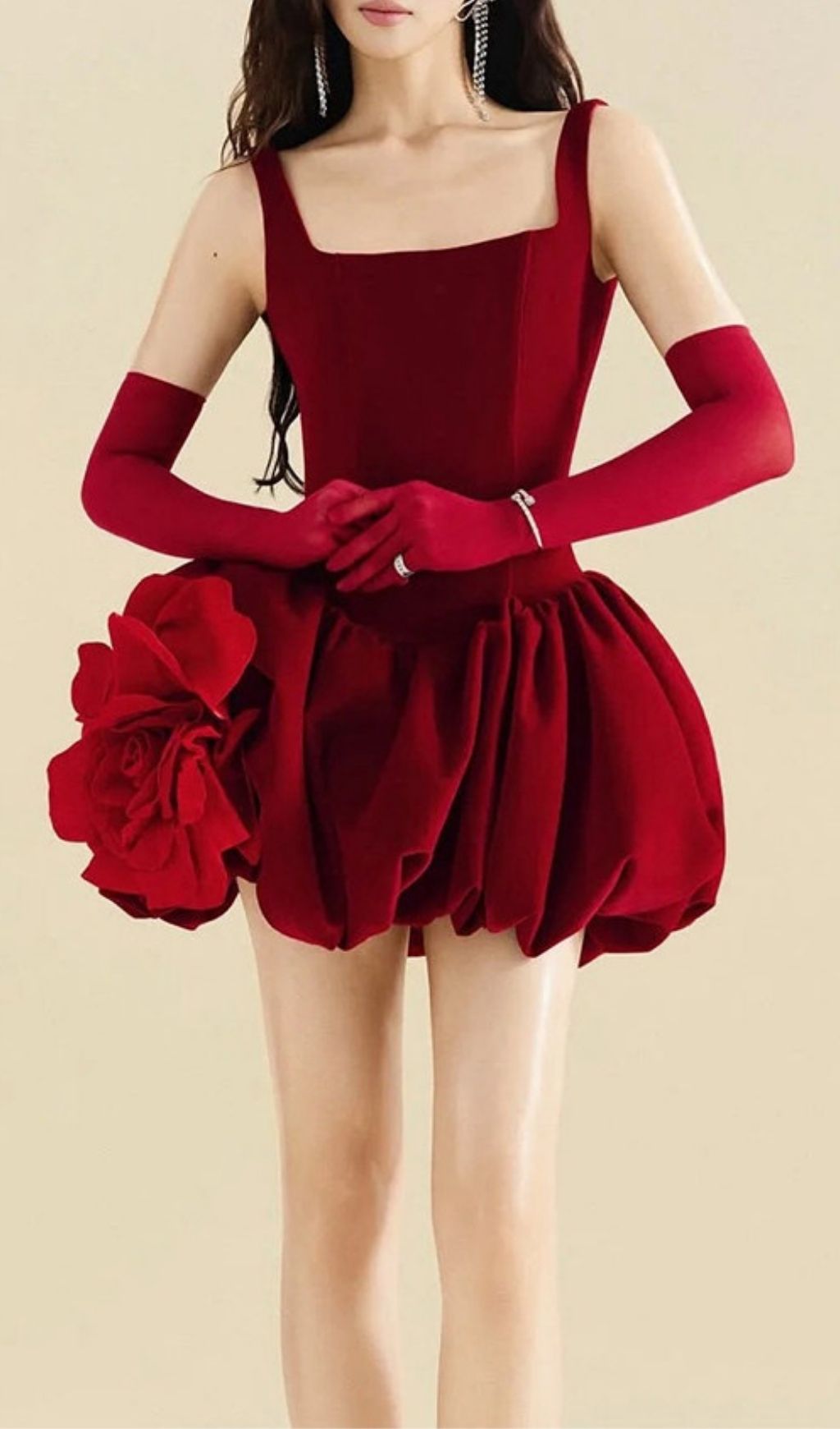 Fashionslee Women Kamma Red Strappy Flower Mini Dress
