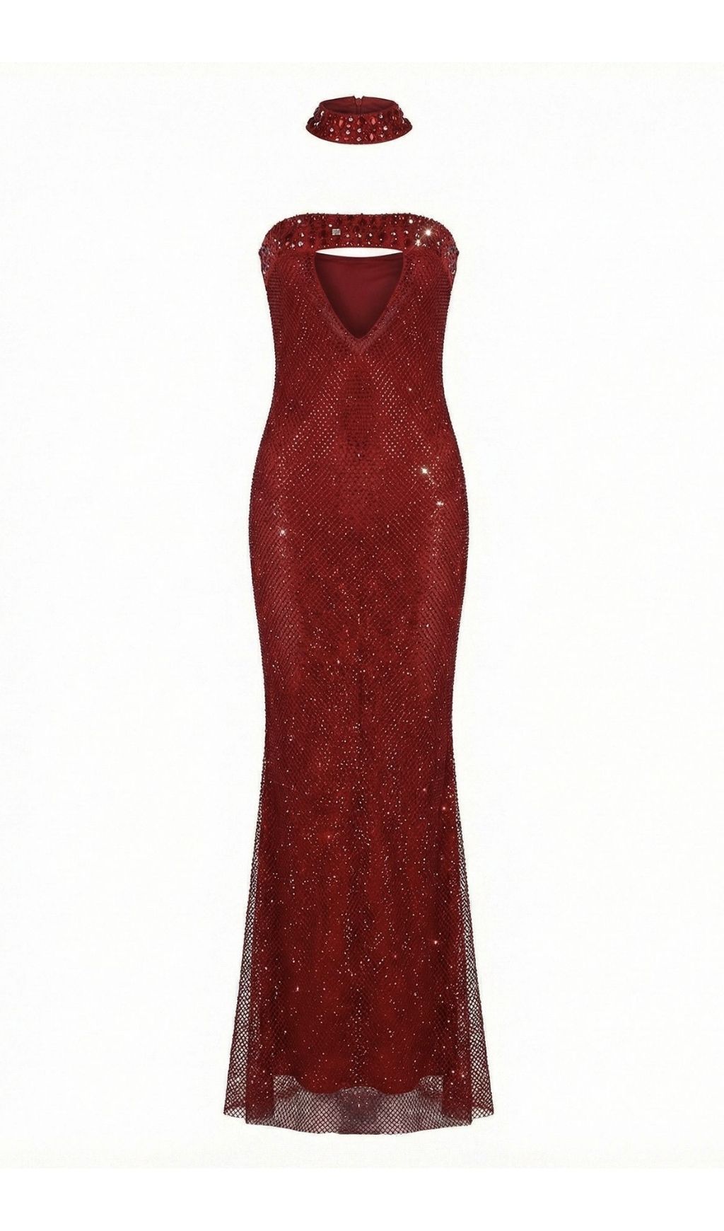 Fashionslee Women Kerrya Red Diamante Embellished Maxi Dress