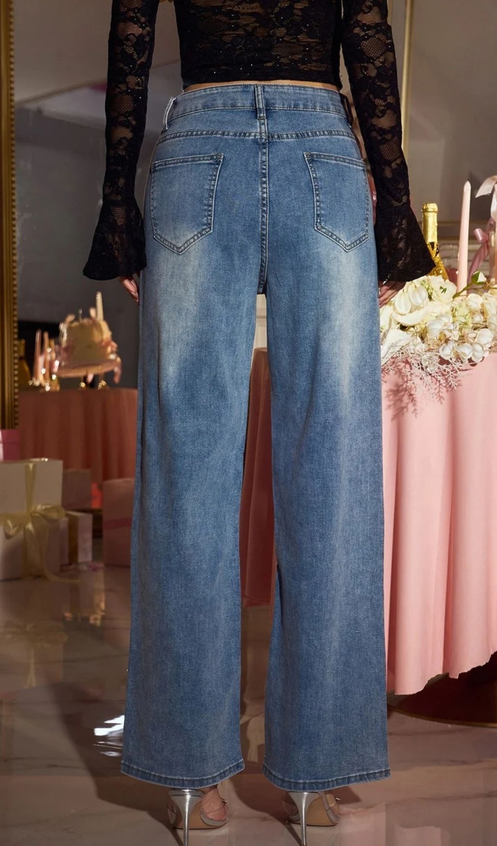 Fashionslee Women Gorvila Rhinestone Floral Cutout Jeans