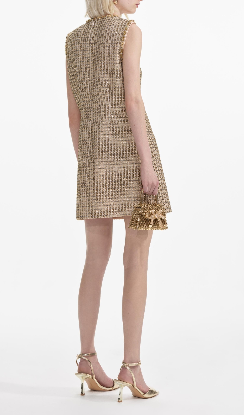 Fashionslee Women Brendy Gold Boucle Embellished Mini Dress
