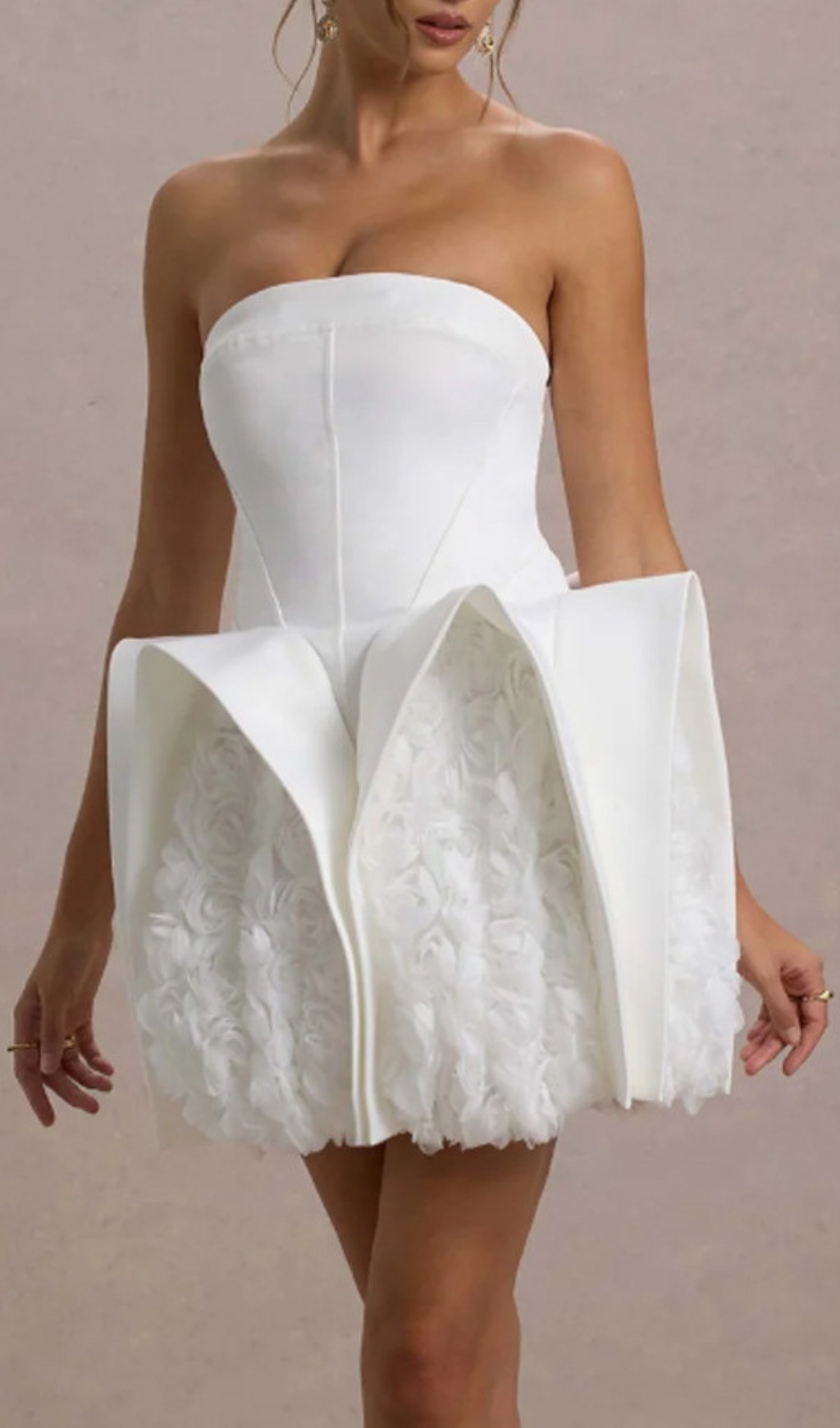 Fashionslee Women Dietrich White Strapless Flower Mini Dress