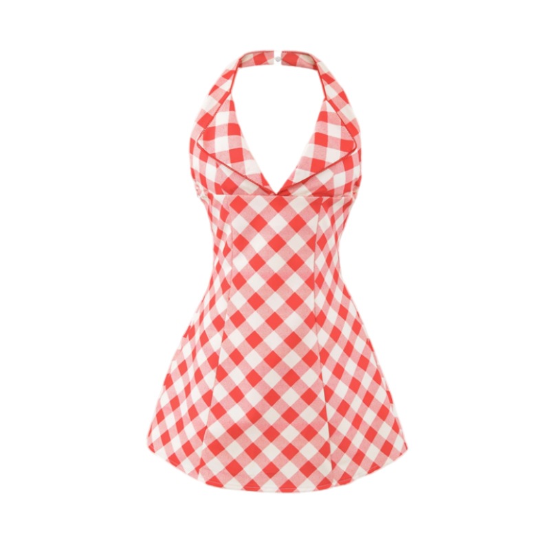 TRENDING CHECK HALTER MINI DRESS - OWNCI TRENDING CHECK HALTER MINI DRESS - OWNCI