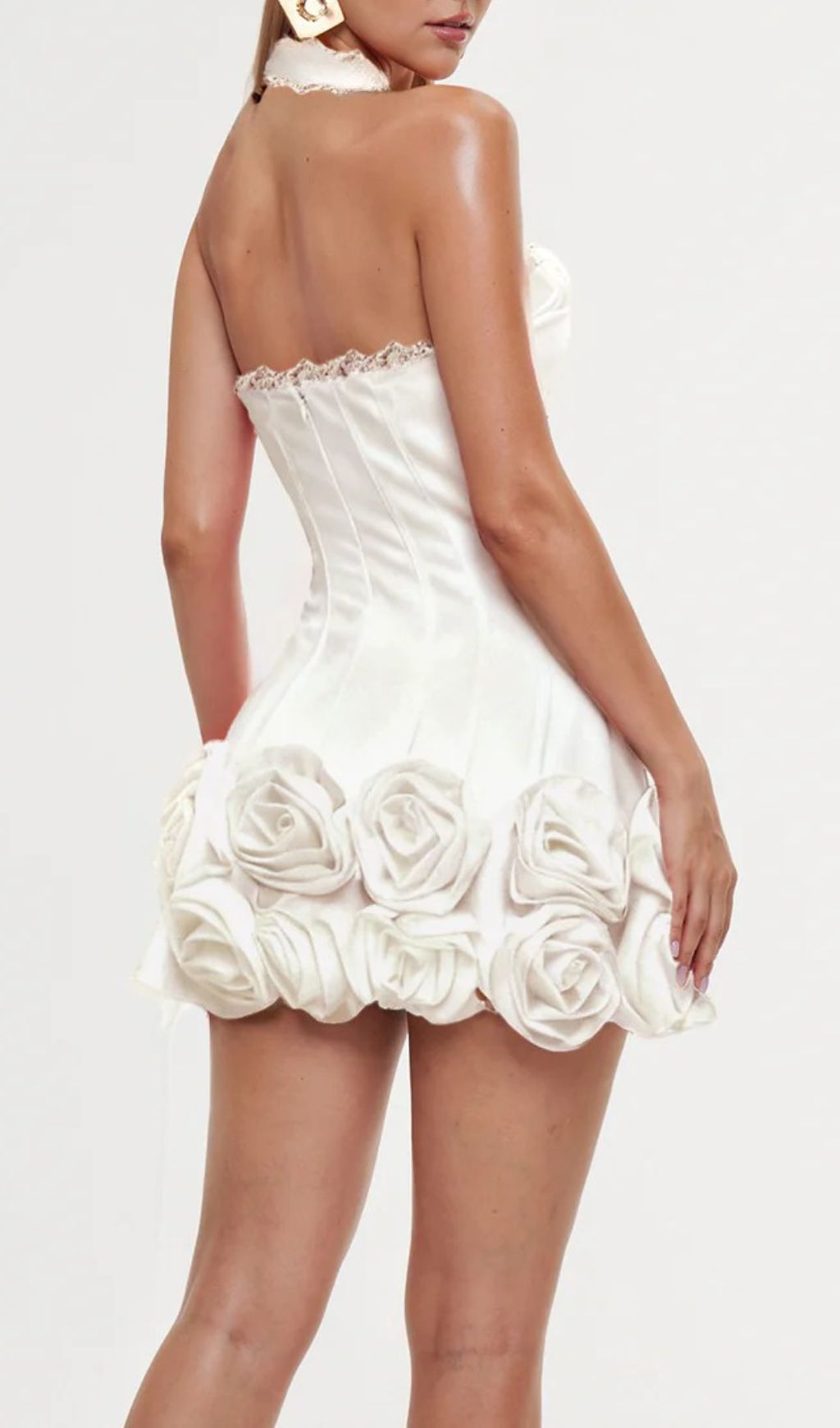 Fashionslee Women Emanar Halterneck Flower Bandage Mini Dress In White