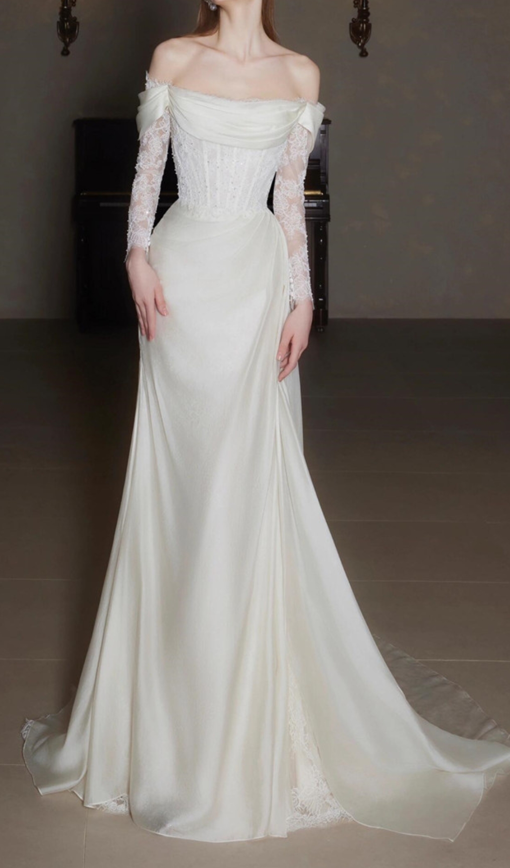 Fashionslee Women Clio White Lace Corset Wedding Dress