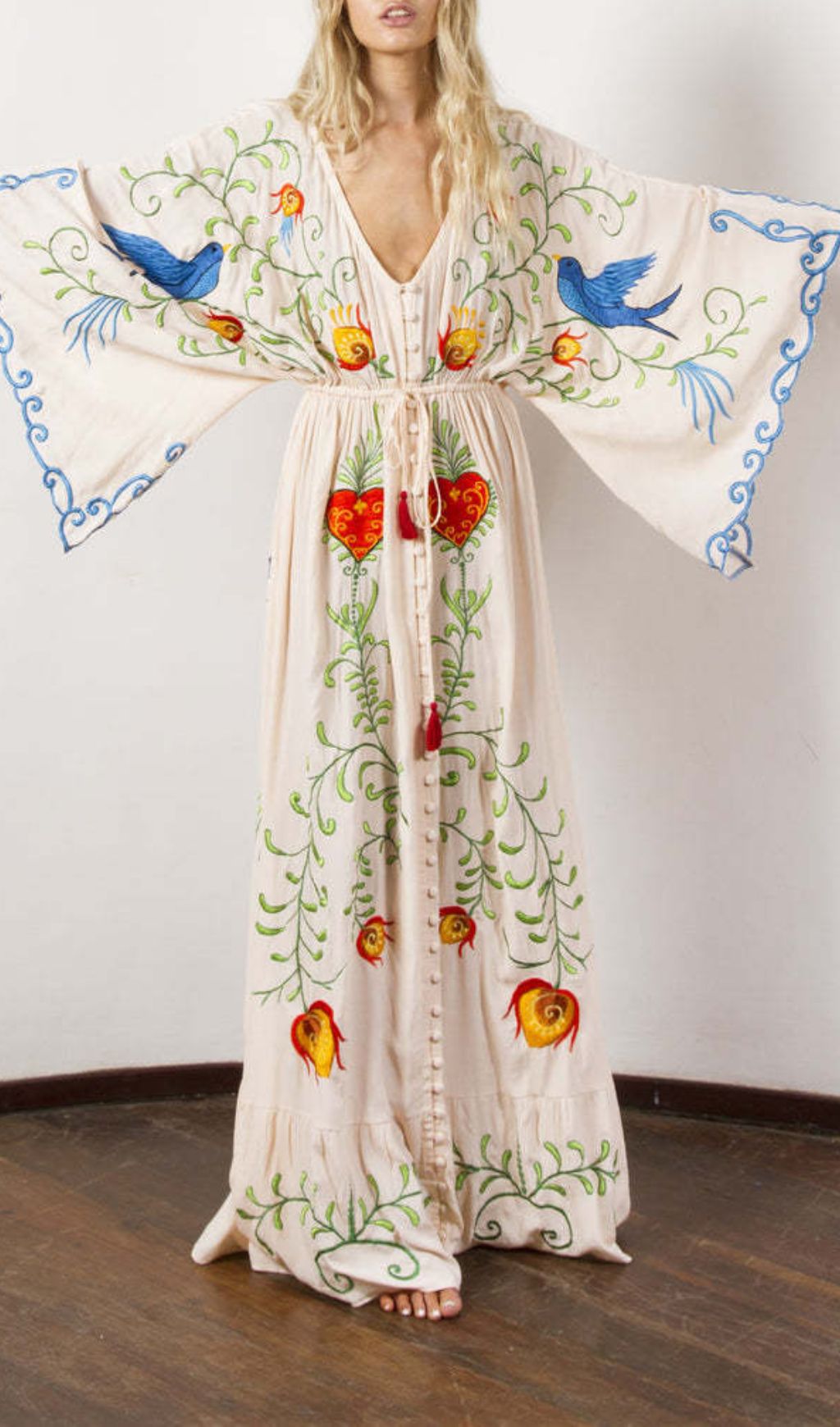 Fashionslee Women Gita Flower Embroidery Long Sleeve Maxi Dress