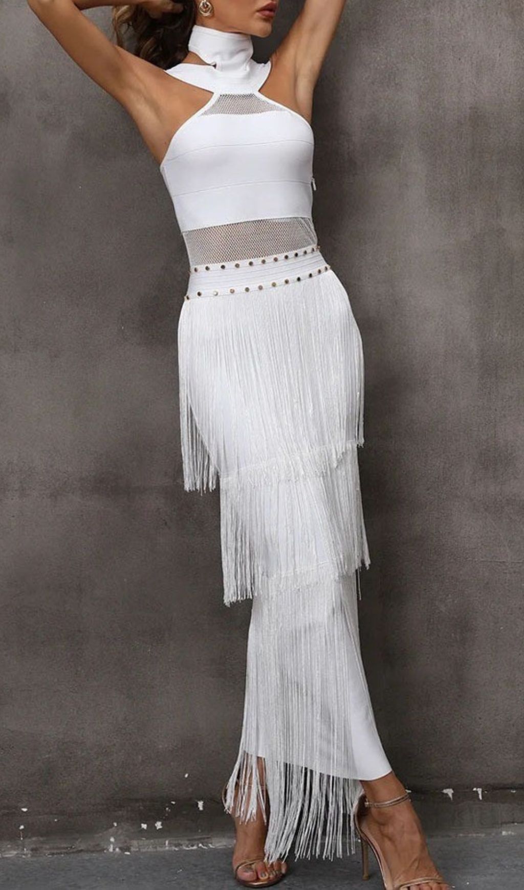 cd64cfd1c36ce7c1e26a4b38b17bd71b.jpg Fashionslee Women Fermin White Halterneck Bandage Fringe Midi Dress
