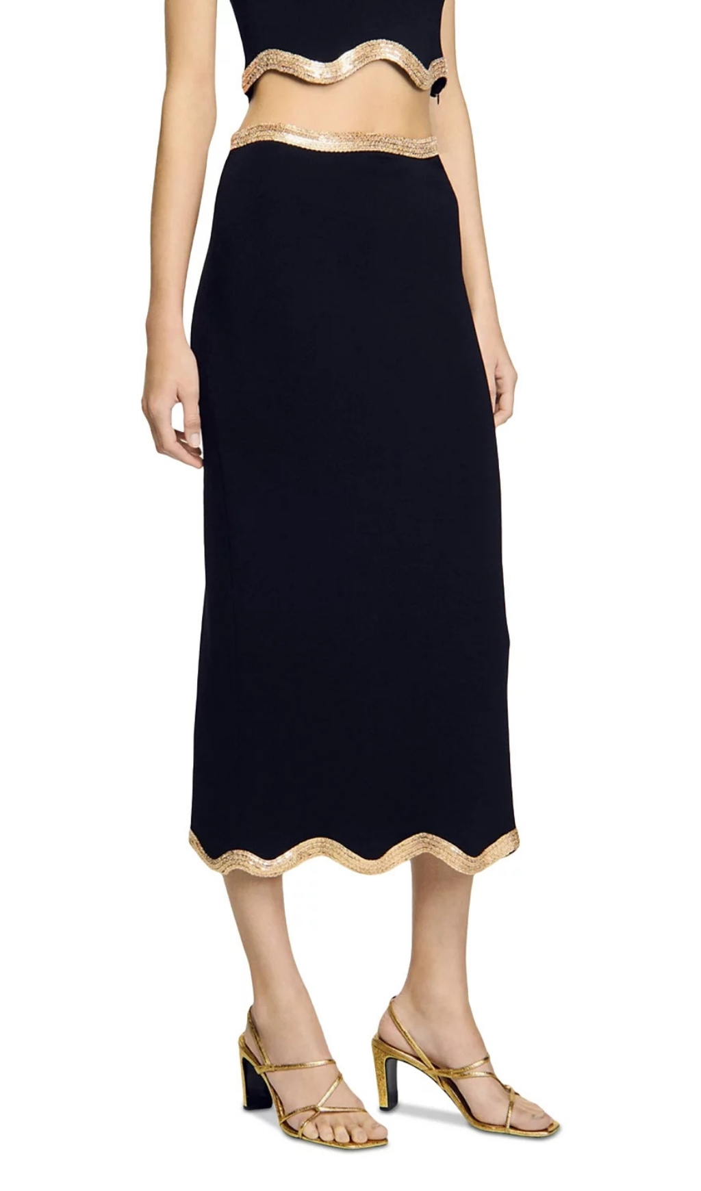 Fashionslee Women Chain Trim Midi Skirt
