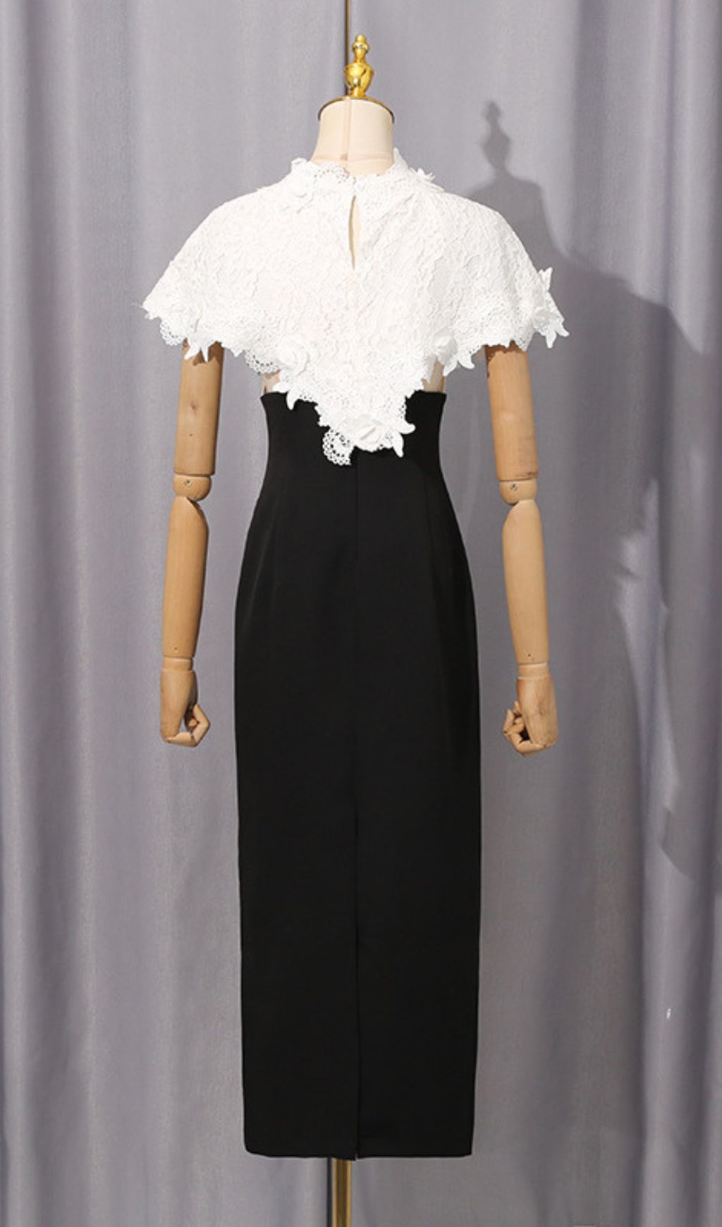 Fashionslee Women Ivy Black Midi Dress With Lace Shawl