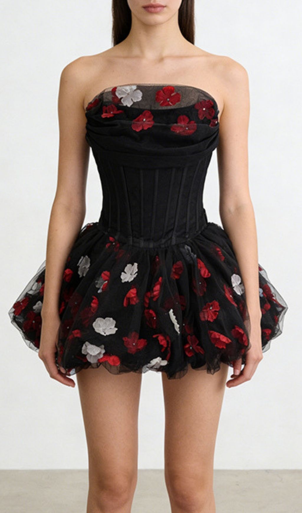 Fashionslee Women Kalani Strapless Corset Flower Mini Dress