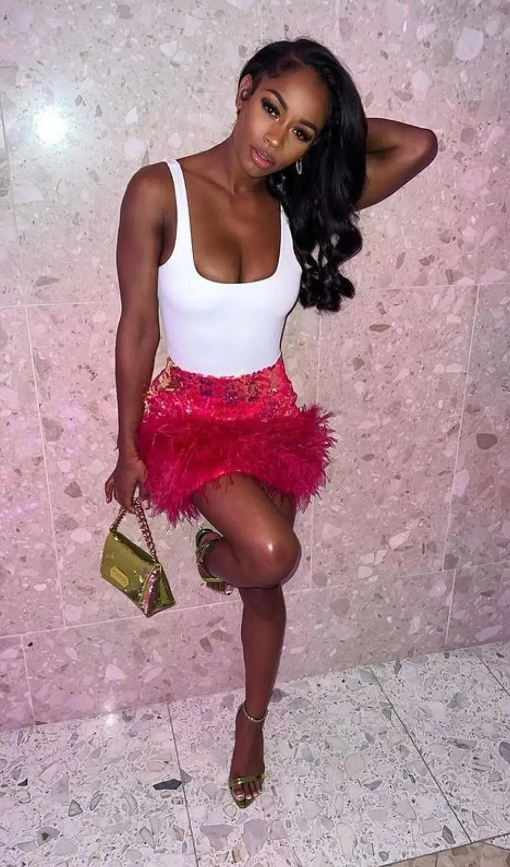 cdad74e7d0cb254eee45f4b1bf4fcf71.jpeg Fashionslee Women Sequin Feather Mini Skirt