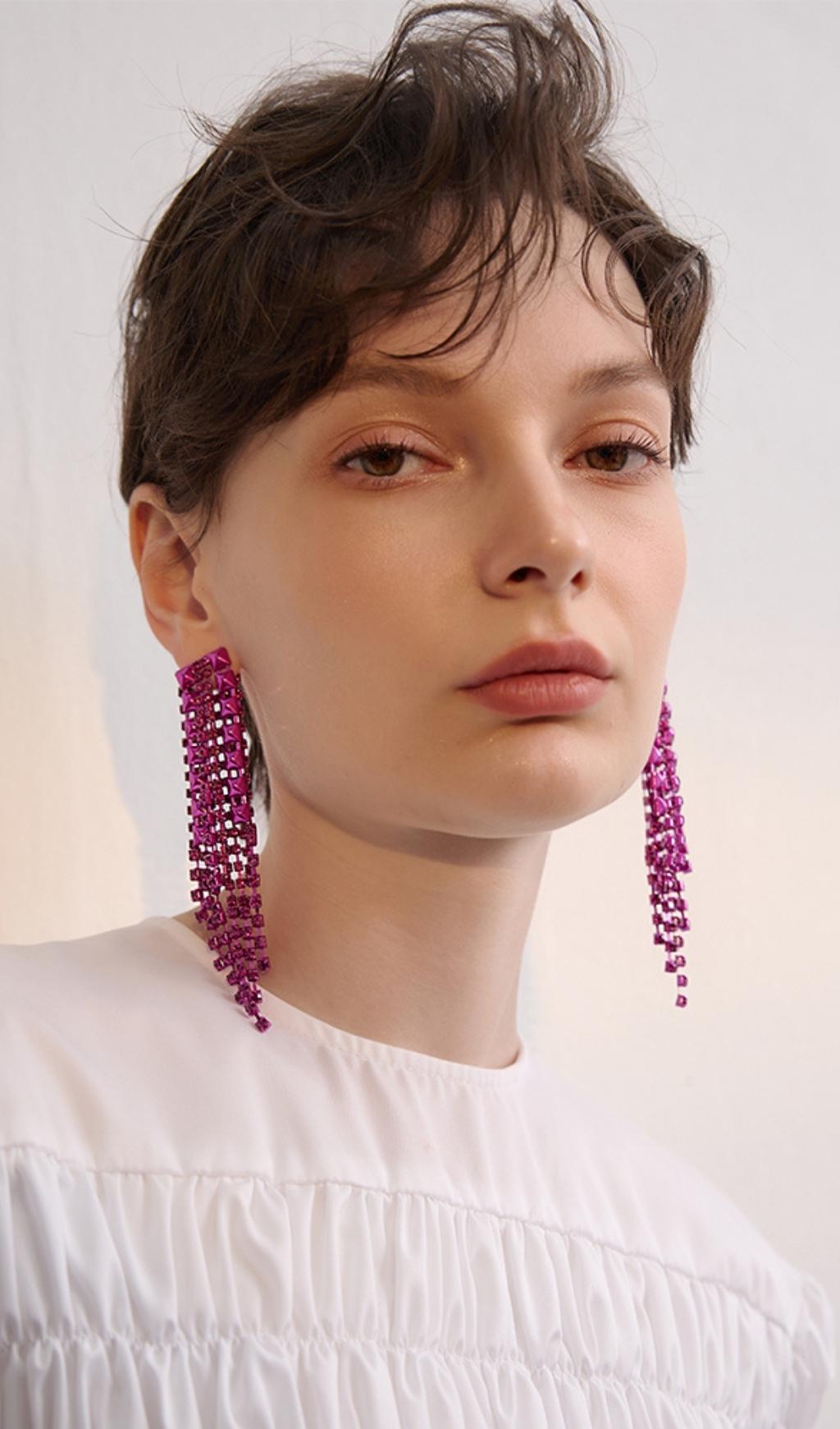 cdb7107ad06a6af629eac1aca49a310f.jpeg Fashionslee Women Arnau Dark Violet Rhinestone Tassel Earrings