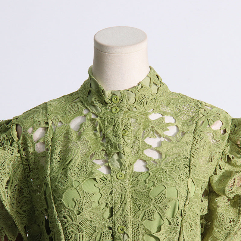 Fashionslee Women Adora Olive Lace Sleeve Midi Dress
