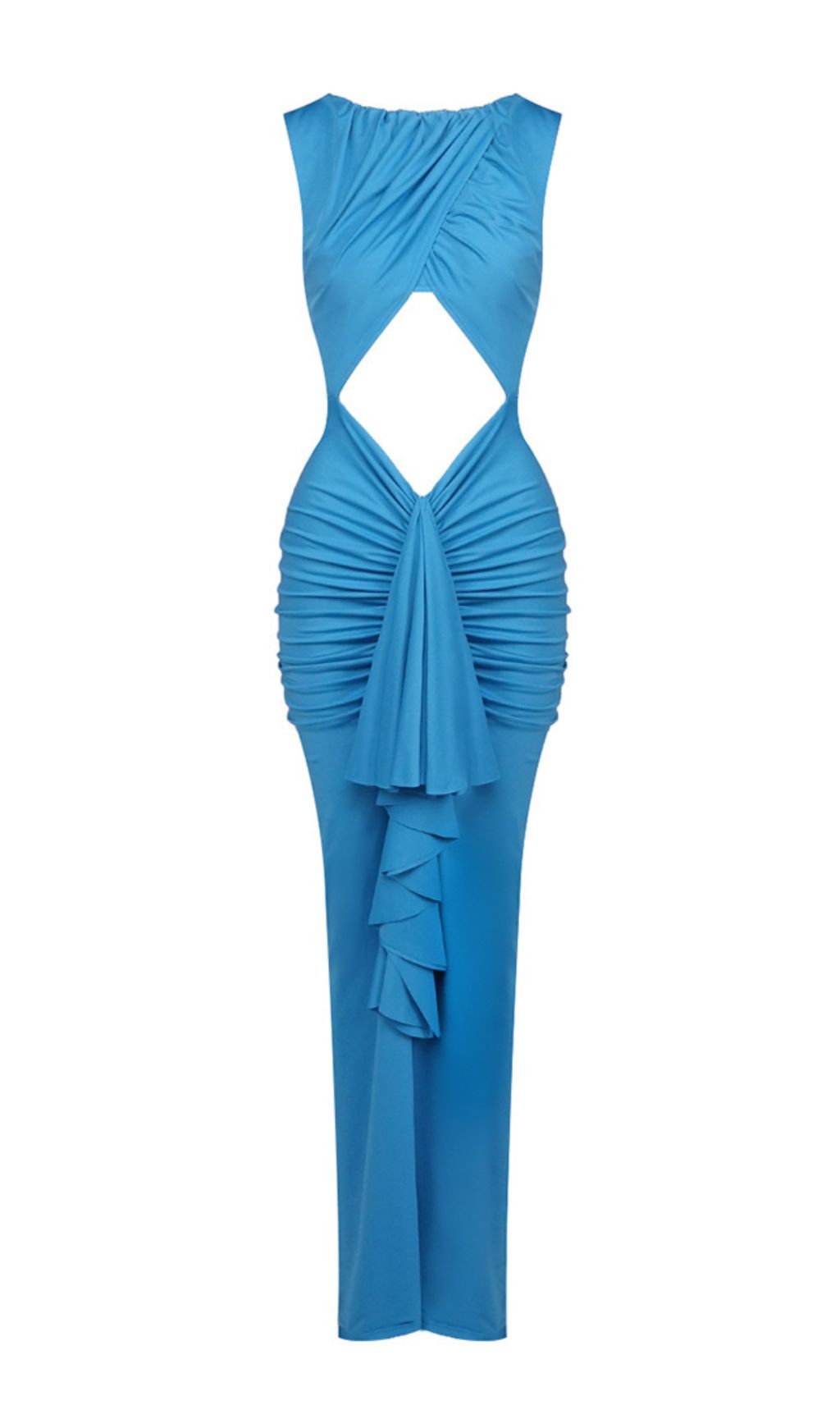 TRENDING BLUE CUTOUT RUCHED MAXI DRESS - OWNCI TRENDING BLUE CUTOUT RUCHED MAXI DRESS - OWNCI