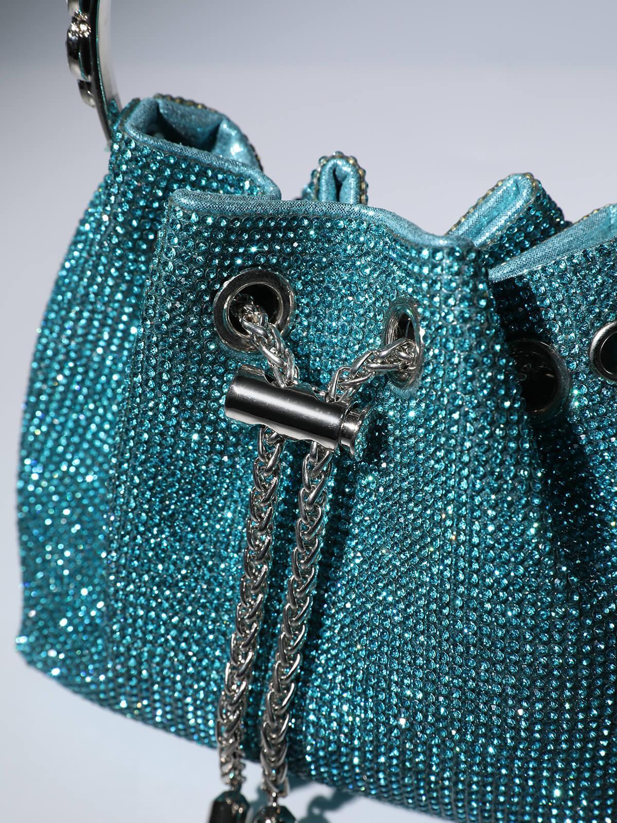 cdd96e0d460e3ba6f9bf69d2f3d735af.jpeg Fashionslee Women Crystal Embellished Bucket Bag In Blue
