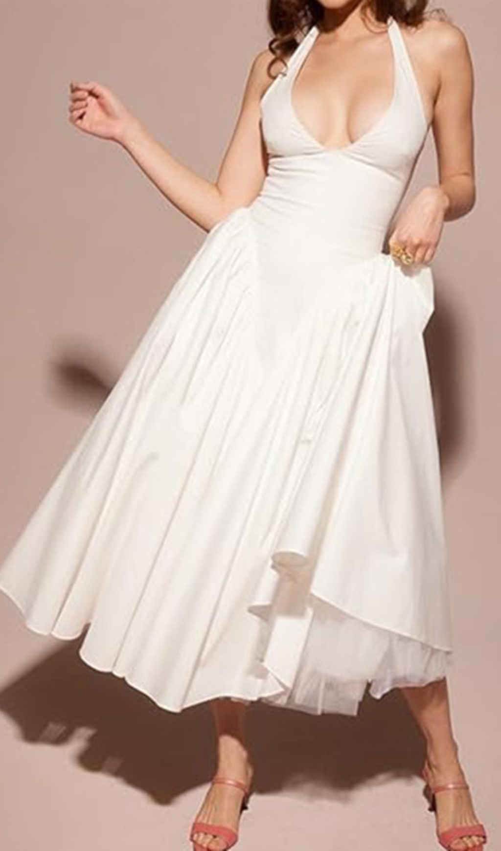 Fashionslee Women Dierdra White Halter Midi Dress