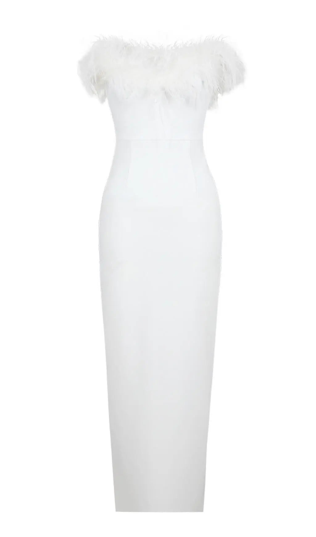 Fashionslee Women Feather Bodycon Maxi Dress In White