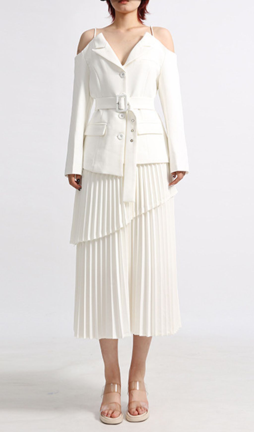 ce165cbda94ab568ea19eec6aac7f954.jpg Fashionslee Women Eluana White Pleated Skirt Set