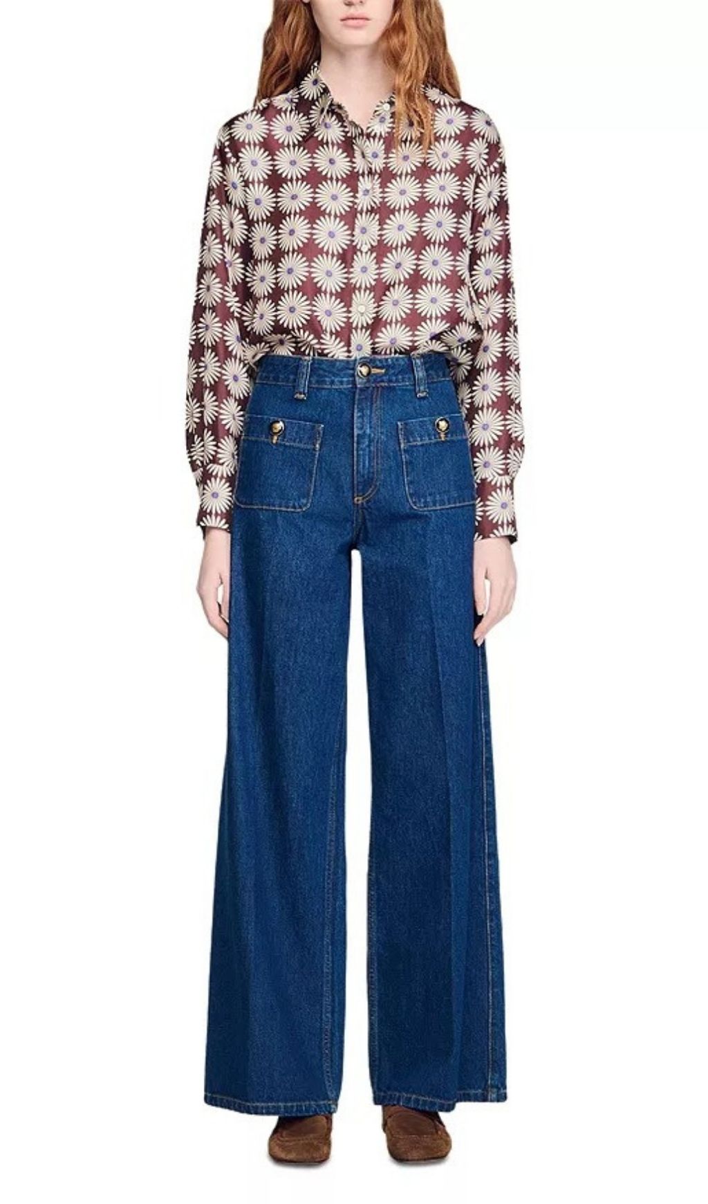 Fashionslee Women Straight Patch Pocket Jeans in Dark Blue