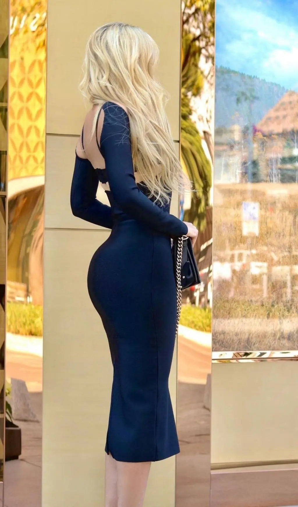 Fashionslee Women Black Hollow Out Midi Bandage Dress
