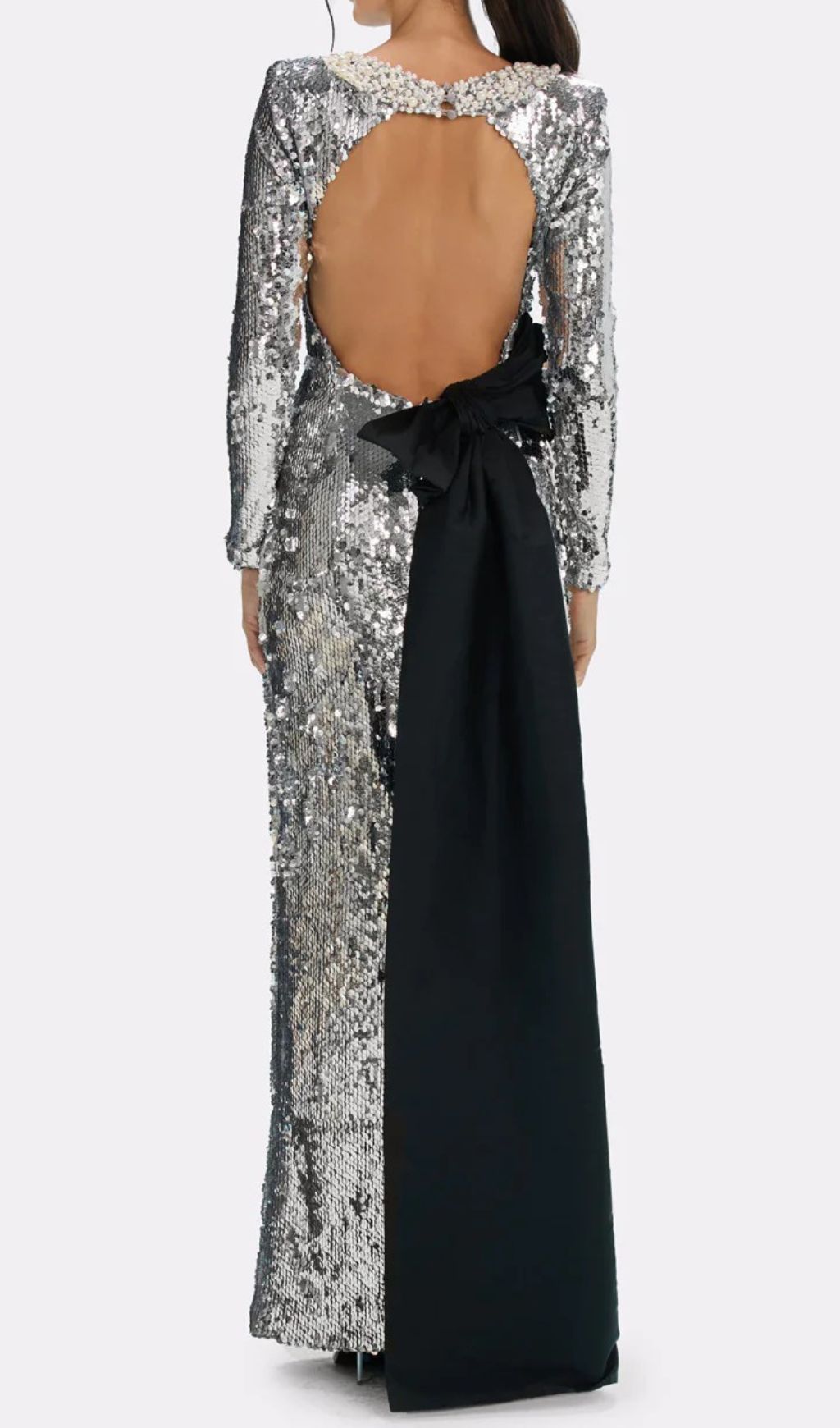 ce4d2e5e71c6f24da0face24f7e6d51e.jpg Fashionslee Women Jenesis Silver Sequin Bow Backless Maxi Dress