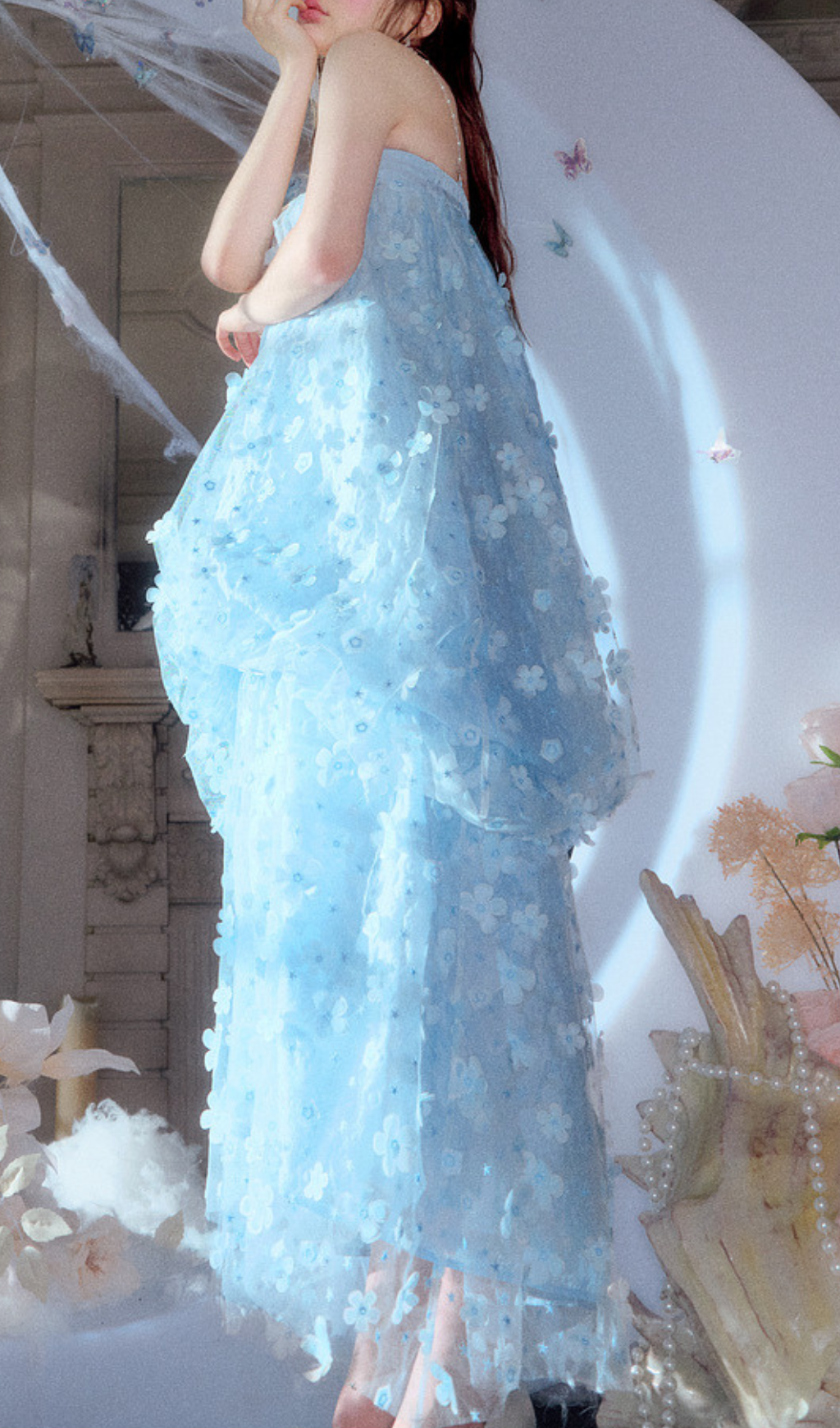 Fashionslee Women Harsha Blue Flower Embellished Maxi Dress
