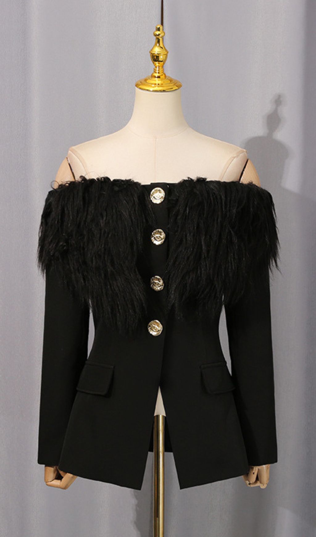ce74b99fb3a8143a57b9c7c6a2f55b5b.jpg Fashionslee Women Hyunh Black Off-Shoulder Blazer