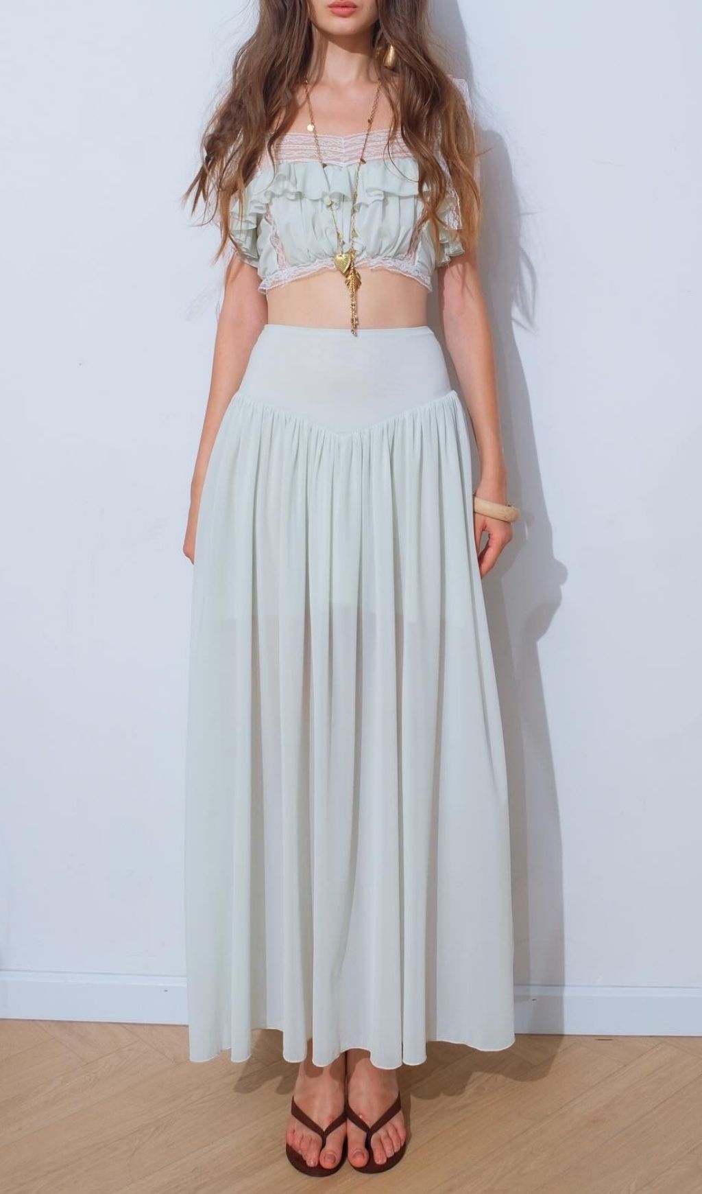 Fashionslee Women Koma Mint Lace Crop Top & Maxi Skirt Set