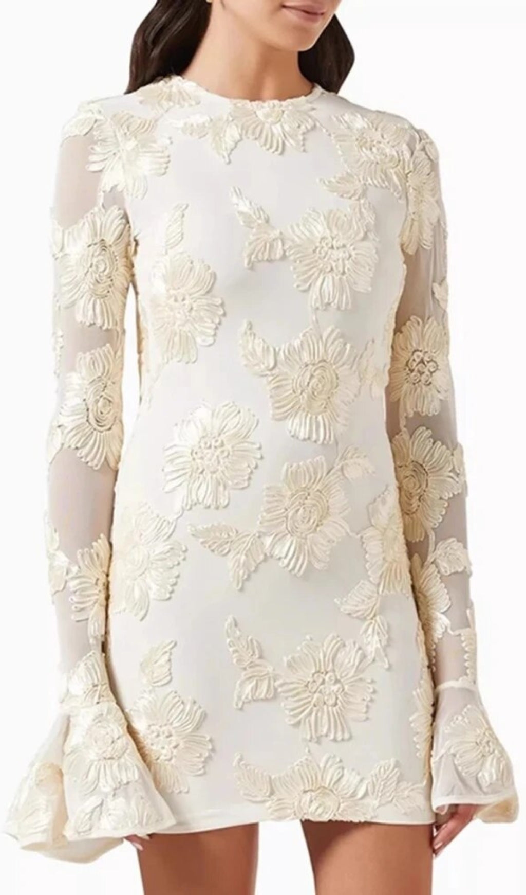 Fashionslee Women Arisa 3D Mesh Flower Mini Dress