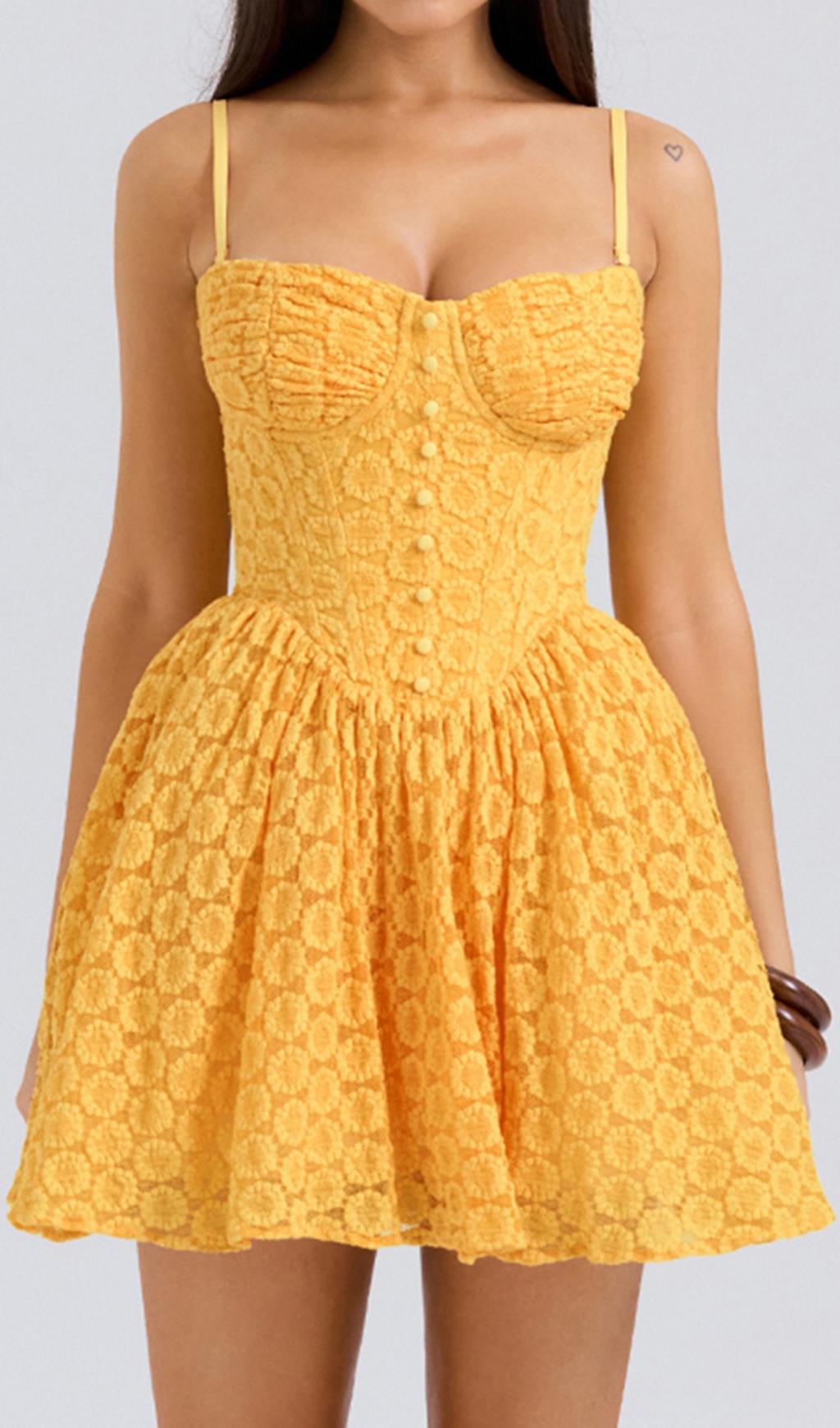 Fashionslee Women Diantha Yellow Lace Corset Mini Dress