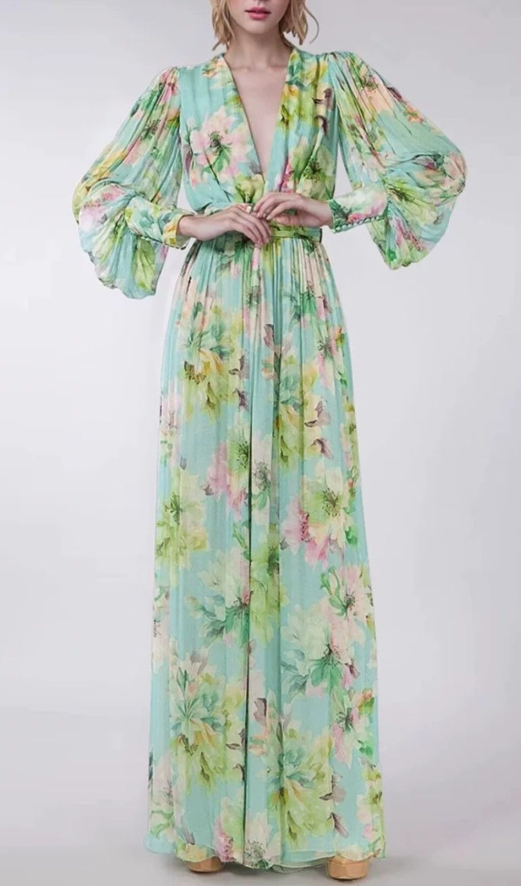 Fashionslee Women Frymet Floral Printed Long Sleeve Maxi Dress