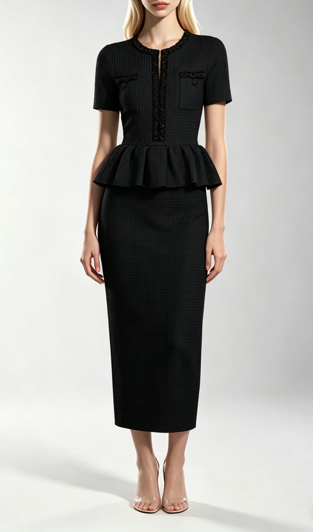 Fashionslee Women Kinuye Black Beaded Knit Midi Dress