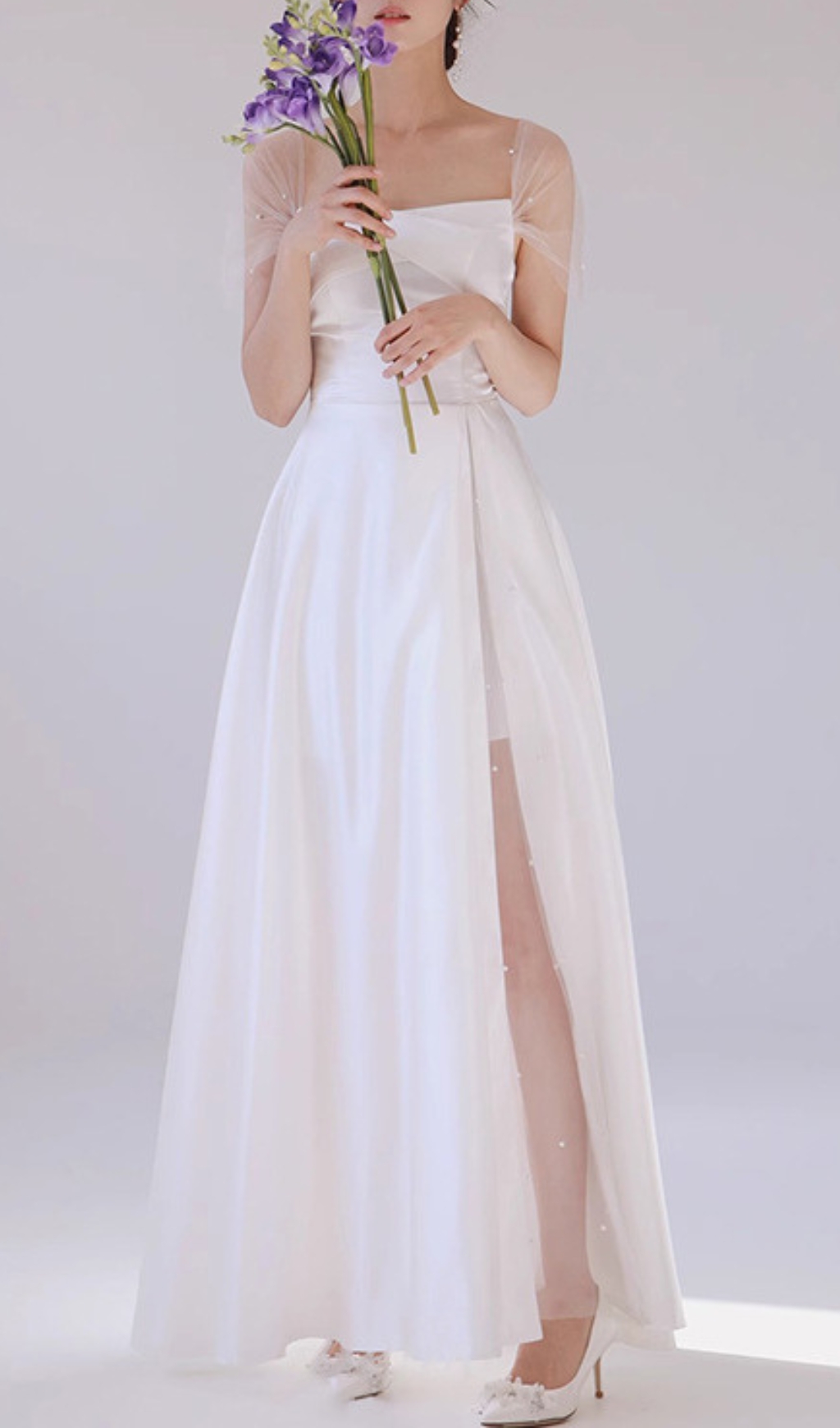 cf1d4387ca616757832bf3e2ba250120.jpg Fashionslee Women Columnia White Satin Mesh Wedding Dress