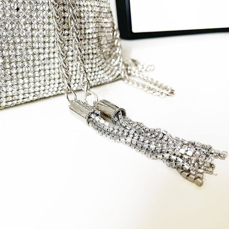 GLAM CRYSTAL BUCKET BAG IN SILVER - OWNCI