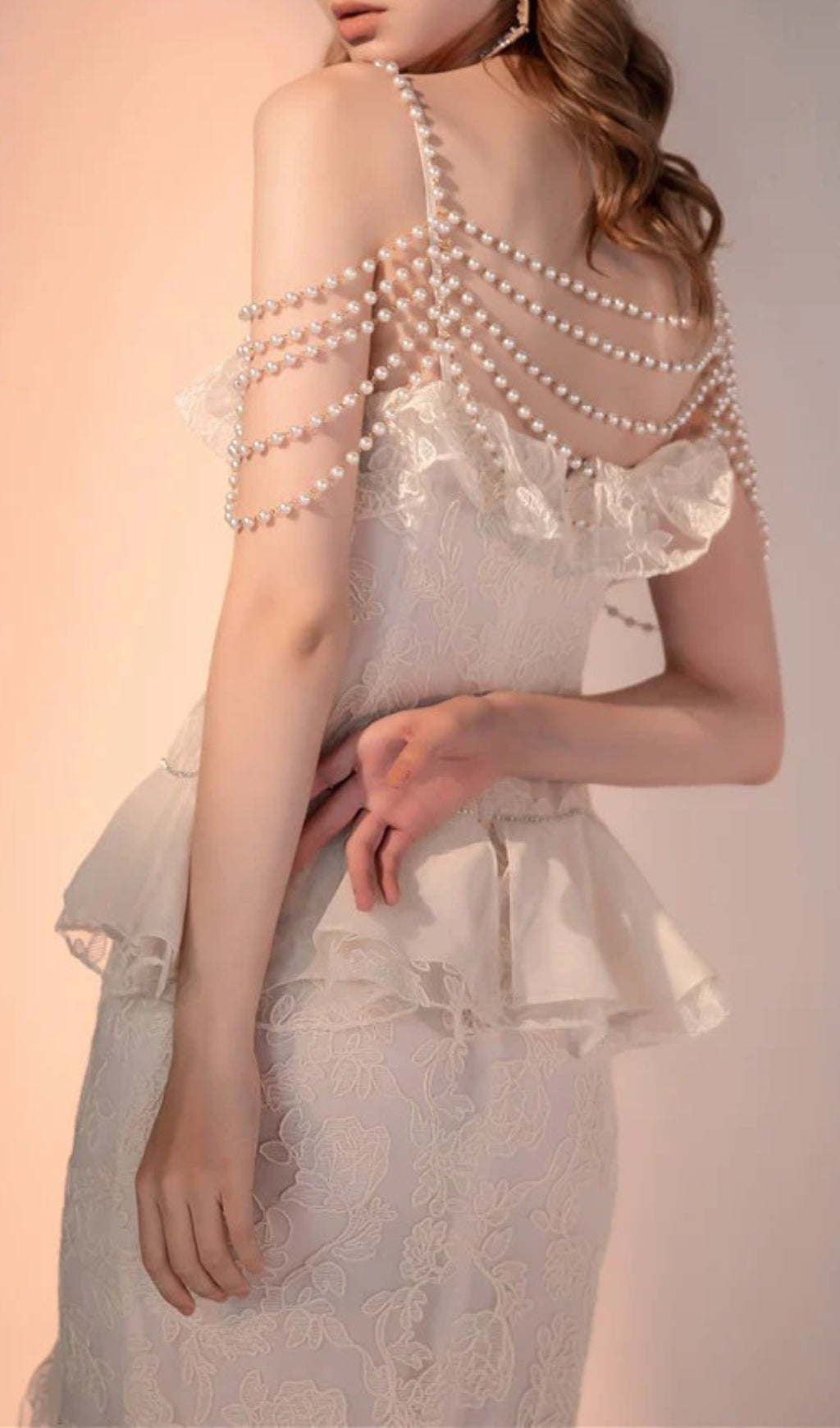 Fashionslee Women Alta Lace Ruffes Pearl Dress