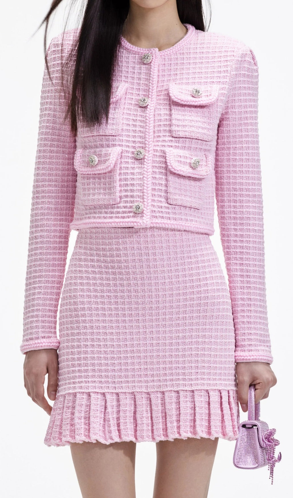 Fashionslee Women Arwen Pink Sequin Textured Knit Suit