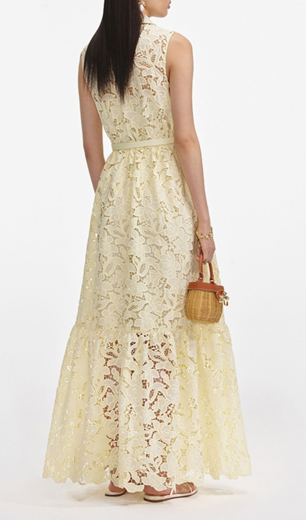 Fashionslee Women Flip Yellow Sleeve Embroidery Maxi Dress