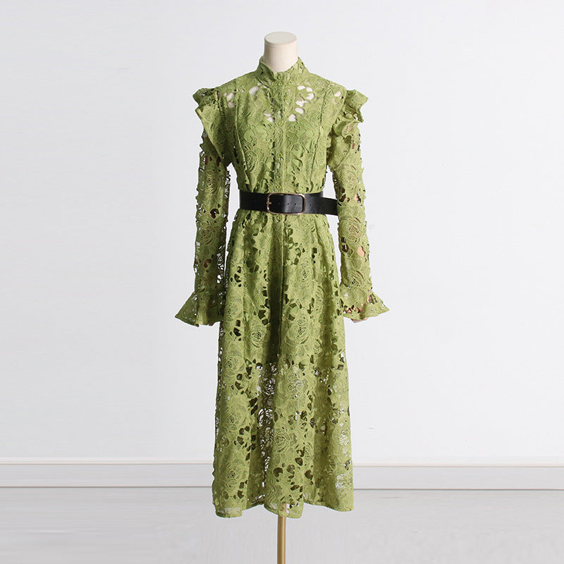 Fashionslee Women Adora Olive Lace Sleeve Midi Dress