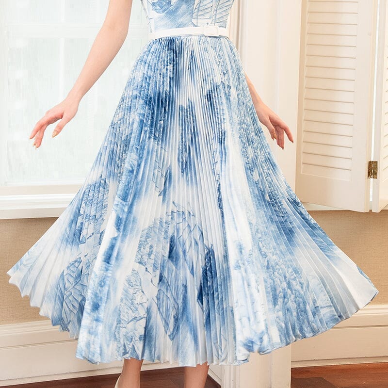 Fashionslee Women Bandeau Pleated Midi Dress In Blue