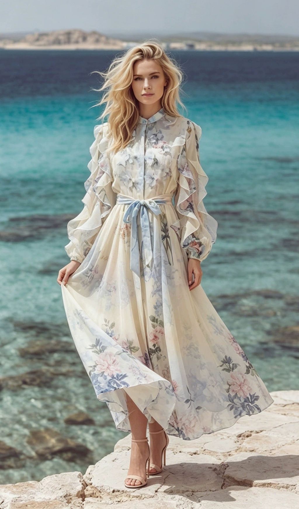 Fashionslee Women Kotone Printed Long Sleeve Maxi Dress