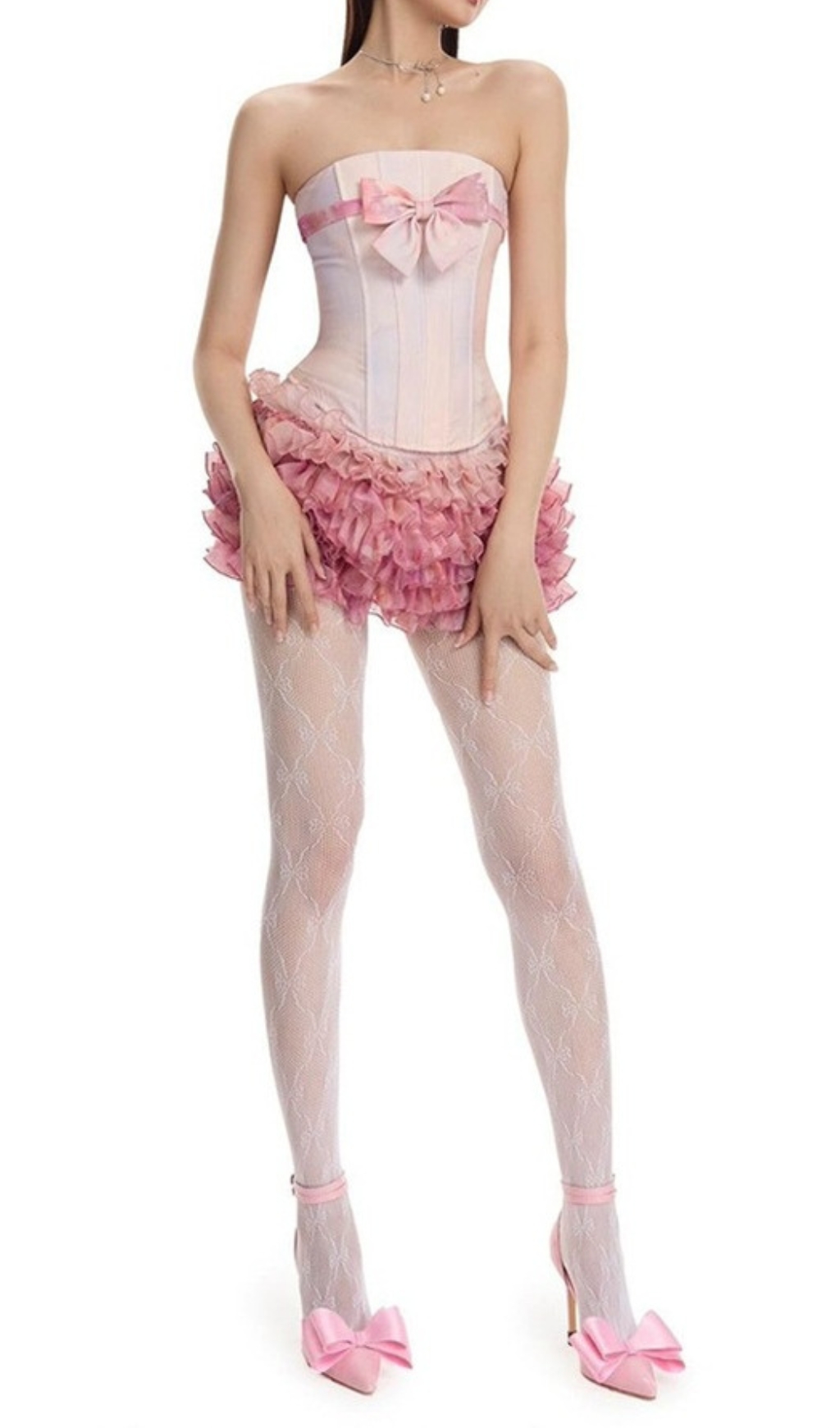 Fashionslee Women Dalili Pink Corset Top & Skirt Set