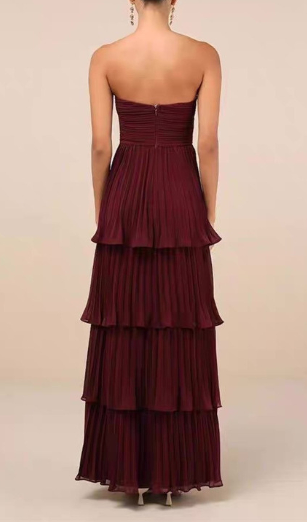 Fashionslee Women Ensio Wine Strapless Pleated Maxi Dress