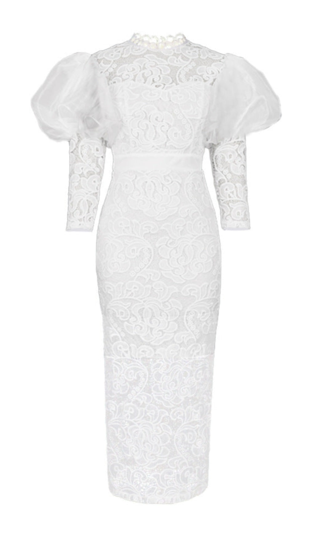 d08677961e929444663ced03bf56b972.jpeg Fashionslee Women Aithne White Puff Sleeve Lace Midi Dress