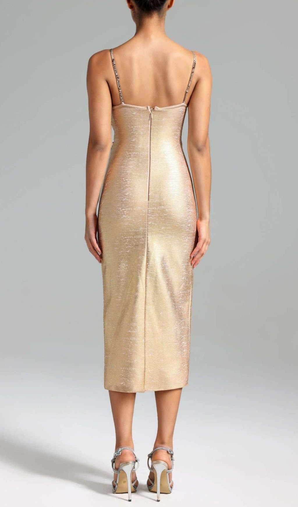 Fashionslee Women Ivie Gold Cutout Embellished Midi Dress