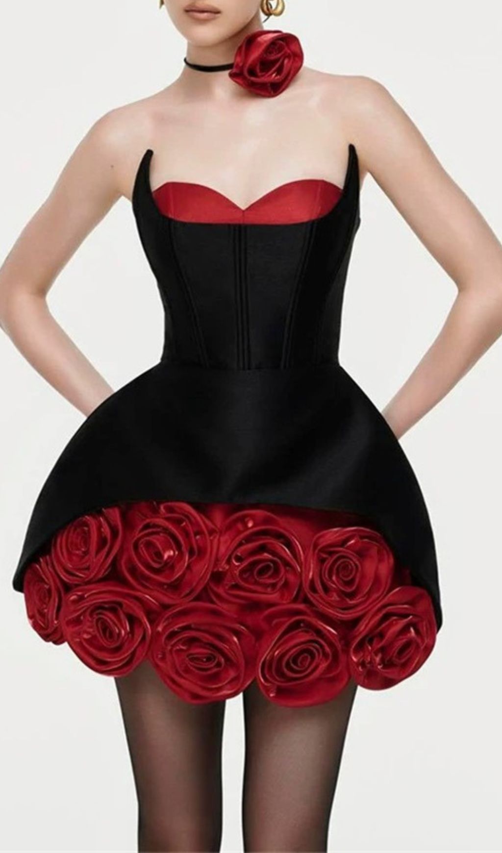 d0cd47b6c07f3aa896b0d6b723c4fa2b.jpg Fashionslee Women Ildiko Black Strapless Corset Flower Mini Dress