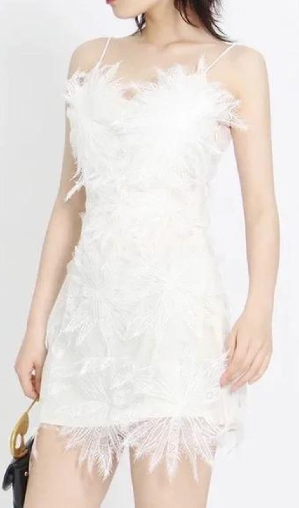 Fashionslee Women Aintza White Floral Appliqué Mesh Dress