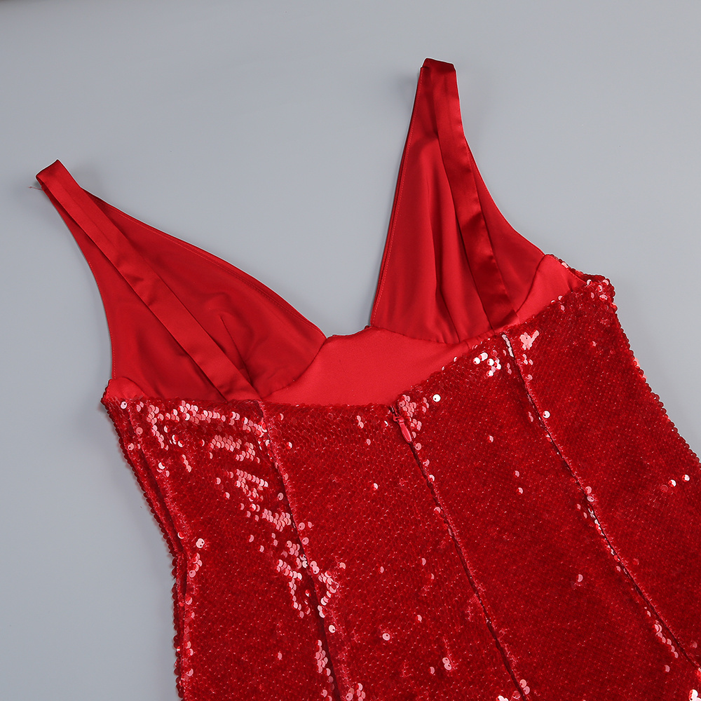 Fashionslee Women Jin Red Sequin Maxi Dress